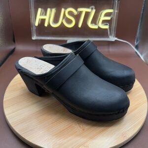 Tessa Clogs Heeled Leather Black Size 40 US 9 Made in USA